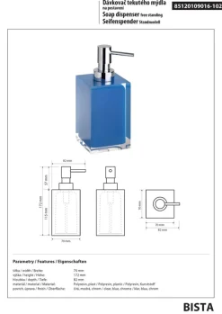 BISTA Seifenspender Polyresin Blau 70x172x82 mm, 250 ml für Bad & Küche ><noscript><img width=