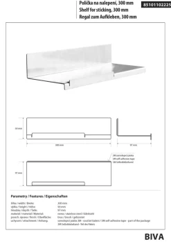 BRILLANTBAD BIVA Handtuchablage Edelstahl matt 300x62x97 mm für Bad & Küche >> zum Kleben Sale