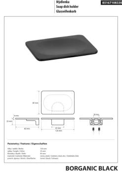 BORGANIC BLACK Seifenablage Edelstahl Zink Schwarz 85x120x25 mm für Bad & Küche >> zum Bohren ^ BRILLANTBAD Discount