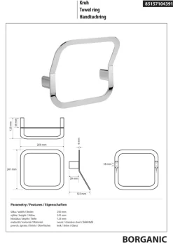 BORGANIC Handtuchring Edelstahl poliert 250x220x125 mm für Bad & Küche >> zum Bohren ^ BRILLANTBAD Clearance