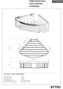 BYTRO Eckseifenkorb Messing Chrom poliert 185x260x70 mm für Bad & WC >> zum Bohren ^ BRILLANTBAD New