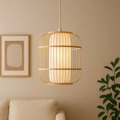 Bones Pendelleuchte Ø 30 cm - E27-Fassung, dimmbar, natürliche Materialien, Natur/Weiß, ohne Leuchtmittel - ideal für Esszimmer & Wohnzimmer ^ Brilliant Best