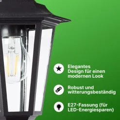 Brilliant Carleen Wandleuchte Aussen Hängend Schwarz - Außenwandleuchte E27 IP44 - Wetterfeste Außenlampe für Garten, Terrasse & Eingang - LED geeignet - 31cm Hoch Clearance