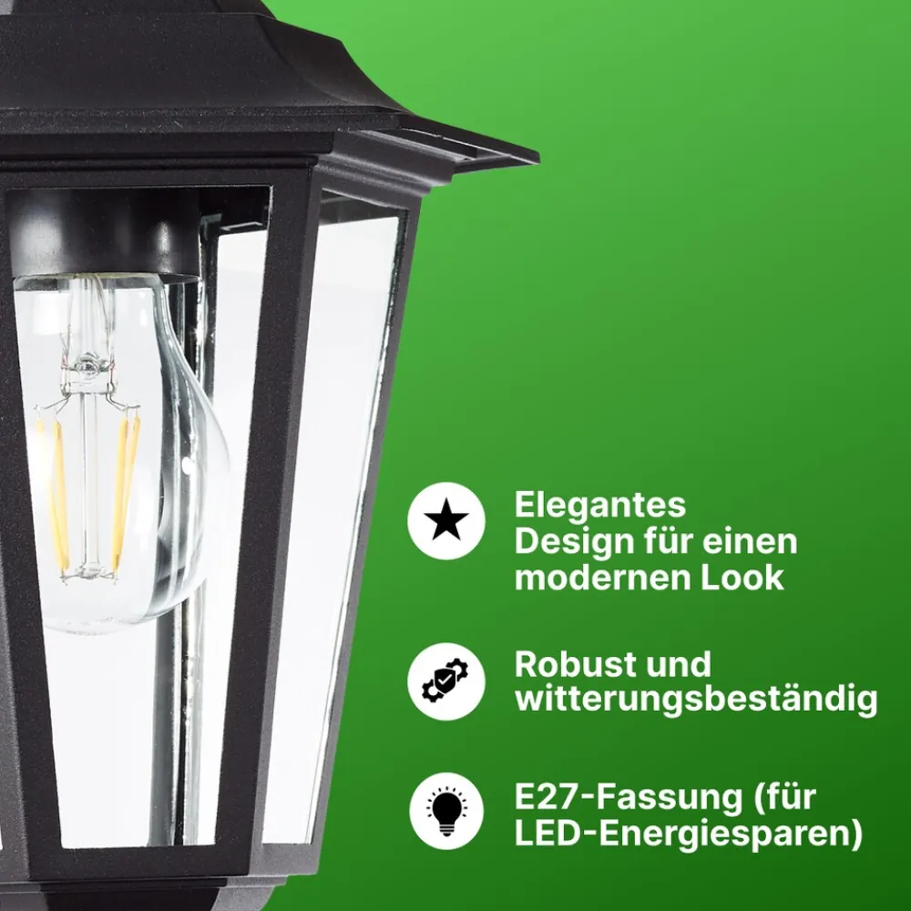 Brilliant Carleen Wandleuchte Aussen Hängend Schwarz - Außenwandleuchte E27 IP44 - Wetterfeste Außenlampe für Garten, Terrasse & Eingang - LED geeignet - 31cm Hoch Clearance