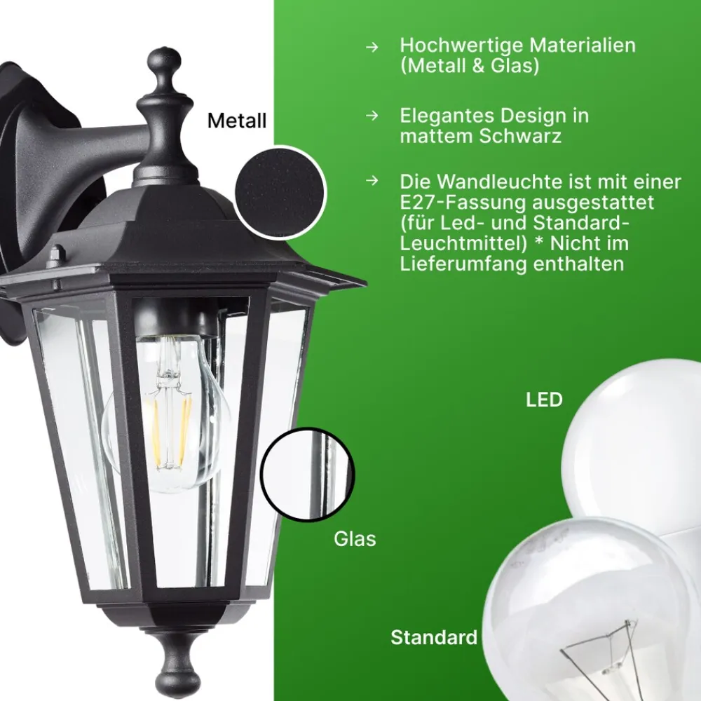 Brilliant Carleen Wandleuchte Aussen Hängend Schwarz - Außenwandleuchte E27 IP44 - Wetterfeste Außenlampe für Garten, Terrasse & Eingang - LED geeignet - 31cm Hoch Clearance