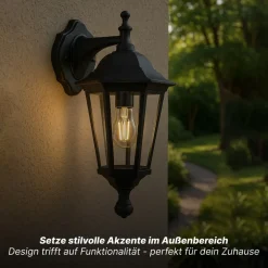 Brilliant Carleen Wandleuchte Aussen Hängend Schwarz - Außenwandleuchte E27 IP44 - Wetterfeste Außenlampe für Garten, Terrasse & Eingang - LED geeignet - 31cm Hoch Clearance