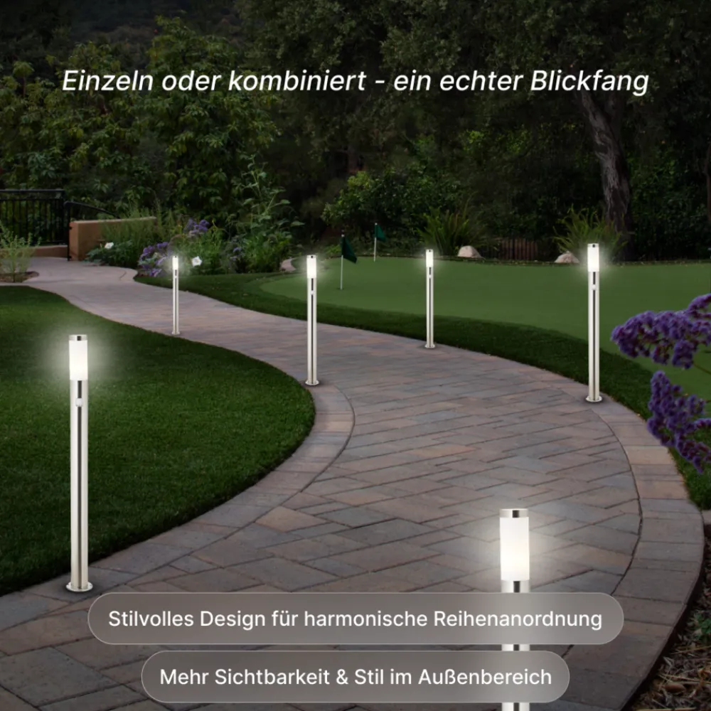 Brilliant Chorus Außenlampe mit Bewegungsmelder - Edelstahl-Stehleuchte IP44 für Garten & Einfahrt - 80 cm hoch, für Standard- und E27- Leuchtmittel (nicht enthalten) Discount