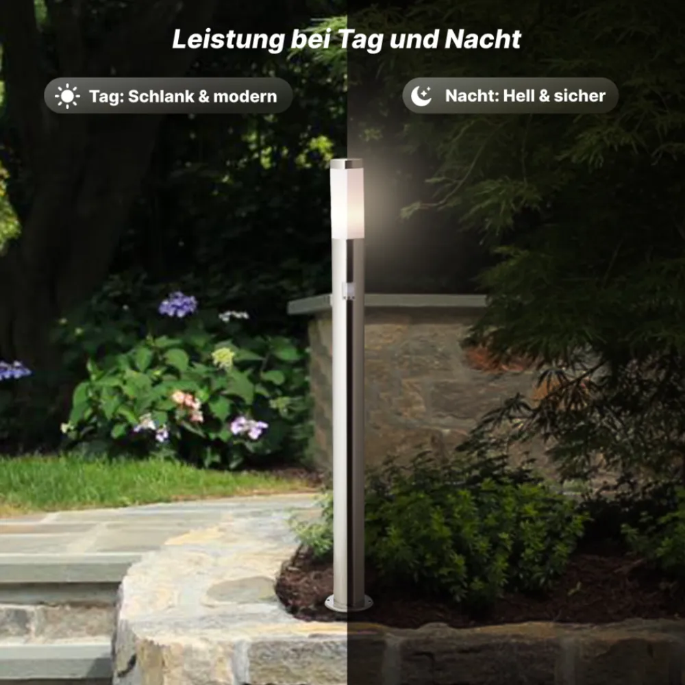 Brilliant Chorus Außenlampe mit Bewegungsmelder - Edelstahl-Stehleuchte IP44 für Garten & Einfahrt - 80 cm hoch, für Standard- und E27- Leuchtmittel (nicht enthalten) Discount