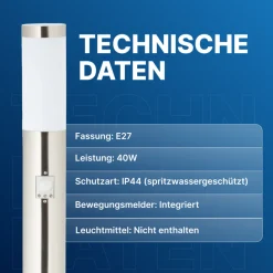 Brilliant Chorus Außenlampe mit Bewegungsmelder - Edelstahl-Stehleuchte IP44 für Garten & Einfahrt - 80 cm hoch, für Standard- und E27- Leuchtmittel (nicht enthalten) Discount