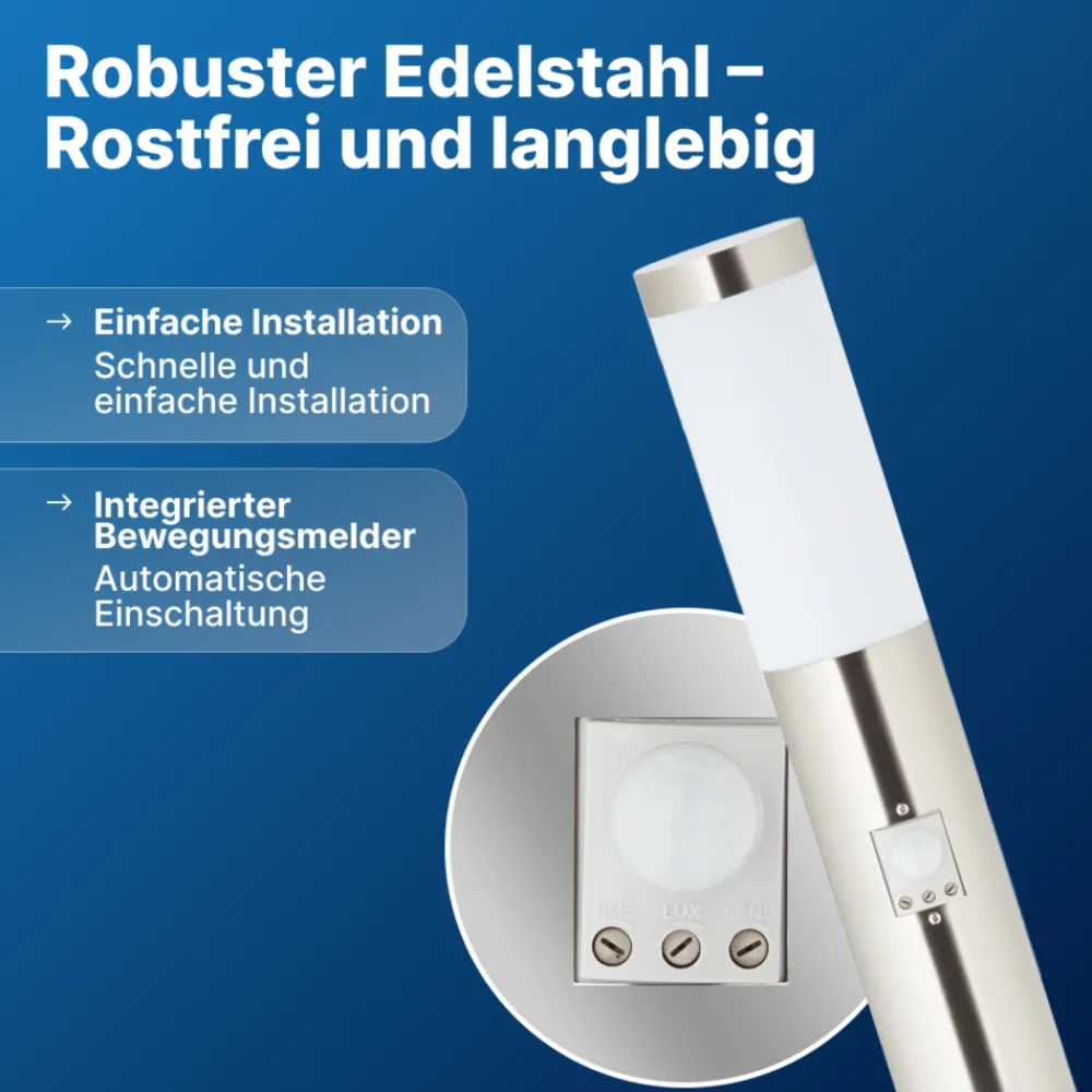 Brilliant Chorus Außenlampe mit Bewegungsmelder - Edelstahl-Stehleuchte IP44 für Garten & Einfahrt - 80 cm hoch, für Standard- und E27- Leuchtmittel (nicht enthalten) Discount
