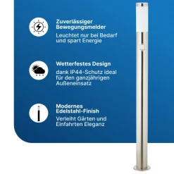 Brilliant Chorus Außenlampe mit Bewegungsmelder - Edelstahl-Stehleuchte IP44 für Garten & Einfahrt - 80 cm hoch, für Standard- und E27- Leuchtmittel (nicht enthalten) Discount
