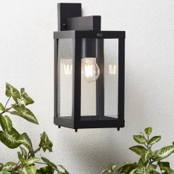Brilliant Gaia Wandlampe mit Schalter Hanging - Klassische Laterne im Vintage-Stil für den Außenbereich, schwarz, IP44, aus Glas & Metall, Außenwandleuchten E27