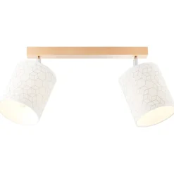 Galance Spotbalken 2flg holz hell/weiß Innenleuchten,Strahler,-Balken | 2x A60, E27, 40W, geeignet für Normallampen (nicht enthalten) | Edler Strukturschirm aus echter Vinyl-Tapete ^ Brilliant Outlet