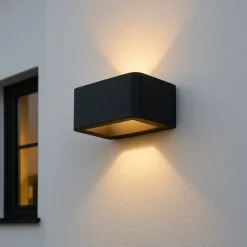 Brilliant Golda LED Außenwandleuchte - schwarz, 7W integriert, 660 Lumen, warmweiß (3000K), IP54 spritzwassergeschützt, Up- & Downlight, 14,5x12x4,5 cm, inkl. Montagematerial Outlet