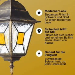 Brilliant Janel Außenwandleuchten - 1 Stück Außenlampe Hängend Schwarz Gold, IP44, E27 Fassung (Leuchtmittel nicht inkl.), Dimmbar, Wetterfest für Garten, Terrasse & Eingang New