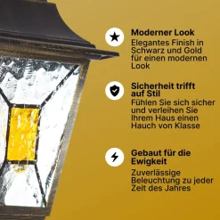 Brilliant Janel Außenwandleuchten - 1 Stück Außenlampe Schwarz Gold, IP44, E27 Fassung (Leuchtmittel nicht inkl.), Dimmbar, Wetterfest für Garten, Terrasse & Eingang New