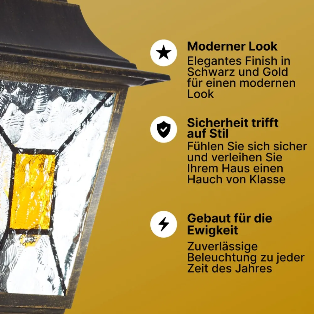 Brilliant Janel Außenwandleuchten - 1 Stück Außenlampe Schwarz Gold, IP44, E27 Fassung (Leuchtmittel nicht inkl.), Dimmbar, Wetterfest für Garten, Terrasse & Eingang New