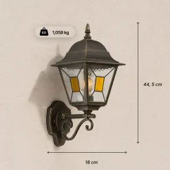 Brilliant Janel Außenwandleuchten - 1 Stück Außenlampe Schwarz Gold, IP44, E27 Fassung (Leuchtmittel nicht inkl.), Dimmbar, Wetterfest für Garten, Terrasse & Eingang New
