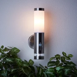 Lampe Bole Außenwandleuchte stehend Bewegungsmelder edelstahl | 1x A60, E27, 60W, geeignet für Normallampen (nicht enthalten) | IP-Schutzart: 44 - spritzwassergeschützt ^ Brilliant Clearance