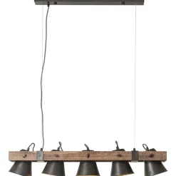 Lampe, Decca Pendelleuchte 5flg schwarz stahl, 5x A60, E27, 10W, Holz aus nachhaltiger Waldwirtschaft (FSC) ^ Brilliant Sale