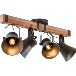 Brilliant Lampe, Decca Spotbalken 4flg schwarz stahl, 4x A60, E27, 10W, Holz aus nachhaltiger Waldwirtschaft (FSC)