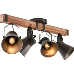 Brilliant Lampe, Decca Spotbalken 4flg schwarz stahl, 4x A60, E27, 10W, Holz aus nachhaltiger Waldwirtschaft (FSC)