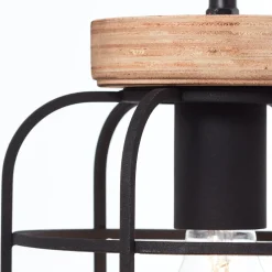 Brilliant Lampe, Gwen Pendelleuchte 3flg Balken antik holz/schwarz korund, Metall/Holz, 3x A60, E27, 40W,Normallampen (nicht enthalten) New