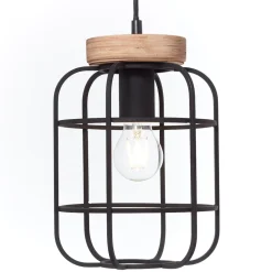 Brilliant Lampe, Gwen Pendelleuchte 3flg Balken antik holz/schwarz korund, Metall/Holz, 3x A60, E27, 40W,Normallampen (nicht enthalten) New