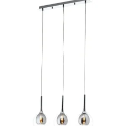 Lampe Hadan Pendelleuchte 3flg rauch/transparent/chrome | 3x D45, E14, 40W, geeignet für Tropfenlampen nicht enthalten | In der Höhe einstellbar / Kabel kürzbar | Für LED-Leuchtmittel geeign ^ Brilliant New