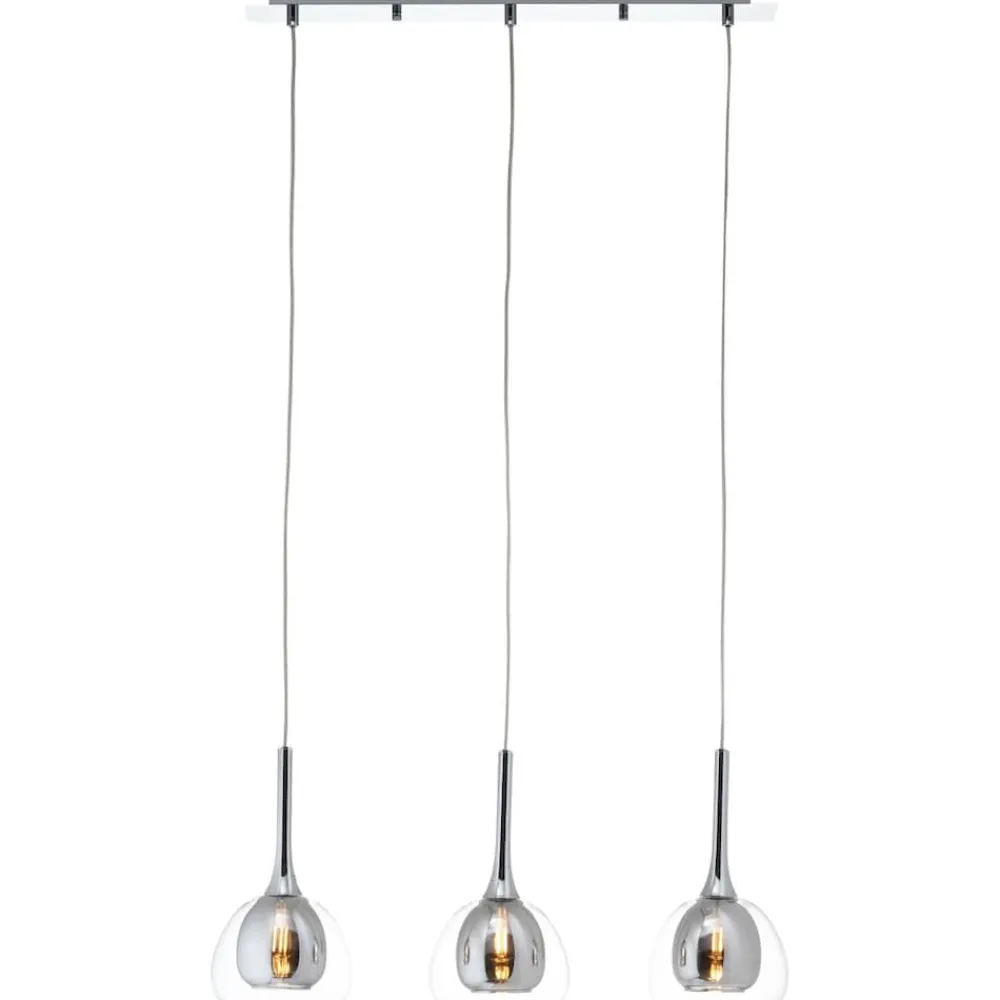 Lampe Hadan Pendelleuchte 3flg rauch/transparent/chrome | 3x D45, E14, 40W, geeignet für Tropfenlampen nicht enthalten | In der Höhe einstellbar / Kabel kürzbar | Für LED-Leuchtmittel geeign ^ Brilliant New