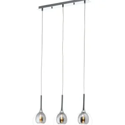 Lampe Hadan Pendelleuchte 3flg rauch/transparent/chrome | 3x D45, E14, 40W, geeignet für Tropfenlampen nicht enthalten | In der Höhe einstellbar / Kabel kürzbar | Für LED-Leuchtmittel geeign ^ Brilliant New