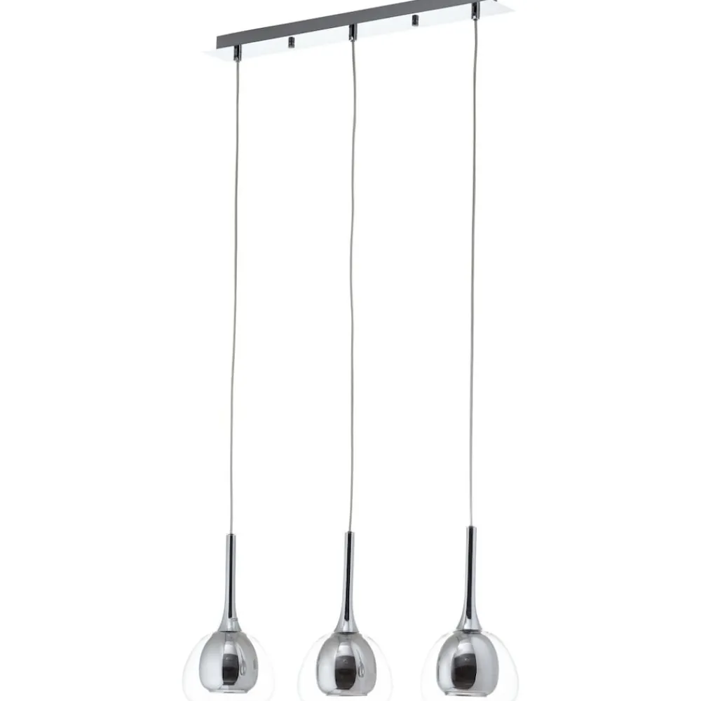 Lampe Hadan Pendelleuchte 3flg rauch/transparent/chrome | 3x D45, E14, 40W, geeignet für Tropfenlampen nicht enthalten | In der Höhe einstellbar / Kabel kürzbar | Für LED-Leuchtmittel geeign ^ Brilliant New