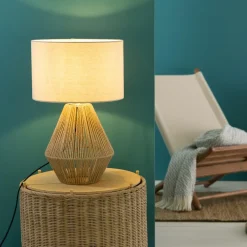 Lampe, Laraine Tischleuchte natur/beige, 1x A60, E27, 42W, Mit Schnurzwischenschalter ^ Brilliant Discount