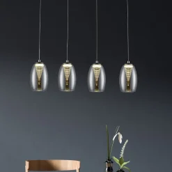 Brilliant Lampe Metropolis LED Pendelleuchte 4flg chrom/rauchglas easyDim | 4x 5W LED integriert COB, 500lm, 3000K | In der Höhe einstellbar / Kabel kürzbar | EasyDim: dimmbar mit herkömmlichen Lichts Best