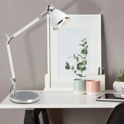 Brilliant Lampe Octavia Tischleuchte chrom/weiß | 1x A60, E27, 40W, geeignet für Normallampen (nicht enthalten) | Mit Schnurzwischenschalter Online