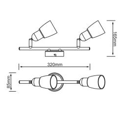 Lampe Sofia Spotrohr 2flg eisen/chrom/weiß | 2x D45, E14, 40W, geeignet für Tropfenlampen (nicht enthalten) | Köpfe schwenkbar ^ Brilliant Sale