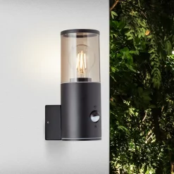Sergioro Außenwandleuchte Bewegungsmelder schwarz matt | 1x A60, E27, 20W, geeignet für Normallampen (nicht enthalten) ^ Brilliant Best