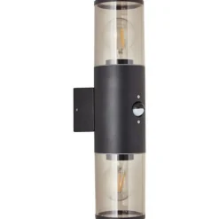 Sergioro Außenwandleuchte 2flg Bewegungsmelder schwarz matt | 2x A60, E27, 20W, geeignet für Normallampen (nicht enthalten) ^ Brilliant Outlet