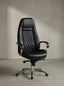 KADIMA DESIGN Bürostuhl Echtleder mit hoher Rückenlehne und Kopfstütze AUSTIN, 70x68x130 cm Schwarz Online