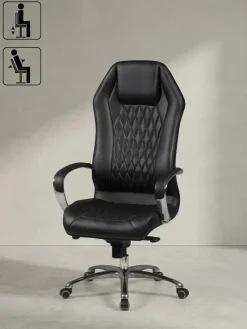 Bürostuhl Echtleder mit hoher Rückenlehne und Kopfstütze MONTEREY, 70x67x136 cm ^ KADIMA DESIGN Outlet