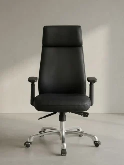 KADIMA DESIGN Bürostuhl Echtleder mit Kopfstütze und Wippmechanik Ergonomisch Drehbar PORTO Best