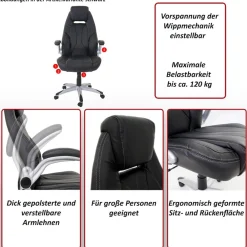 MCW Bürostuhl -A65, Schreibtischstuhl Chefsessel Drehstuhl, Kunstleder MVG-zertifiziert~ schwarz