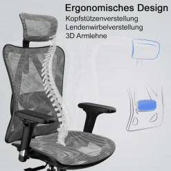 Bürostuhl -J87, Schreibtischstuhl, ergonomisch verstellbare Armlehne 150kg belastbar ~ Bezug grau, Gestell weiß ^ MCW Discount