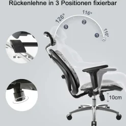 Bürostuhl -J87, Schreibtischstuhl, ergonomisch verstellbare Armlehne 150kg belastbar ~ Bezug grau, Gestell weiß ^ MCW Discount