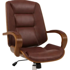 MCW Bürostuhl -O83, Drehstuhl Chefsessel , Kunstleder (280g/m²) Bugholz MVG-zertifiziert Walnuss-Optik ~ rotbraun New