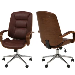MCW Bürostuhl -O83, Drehstuhl Chefsessel , Kunstleder (280g/m²) Bugholz MVG-zertifiziert Walnuss-Optik ~ rotbraun New