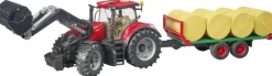 Bruder 03198 Case IH Optum 300CVX mit Frontlader, Ballentransport + 8 Rundballen Sale
