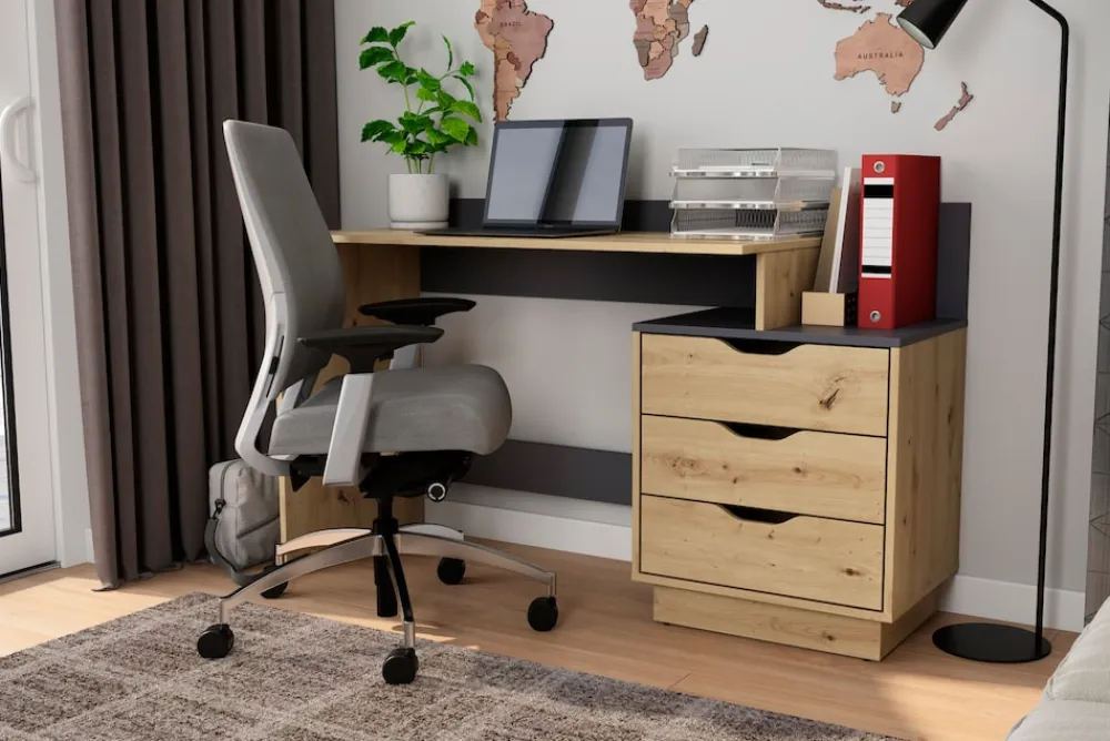 byLIVING Schreibtisch BELFAST, Breite 138 cm, Artisan Eiche/anthrazit Artisan Eiche (Eiche-Optik) Outlet