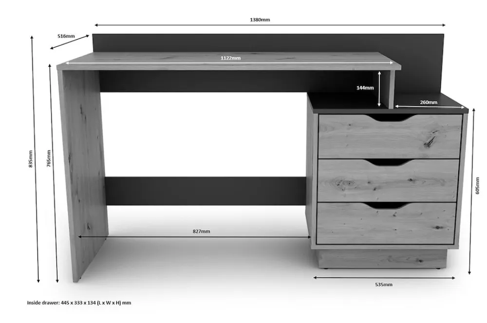 byLIVING Schreibtisch BELFAST, Breite 138 cm, Artisan Eiche/anthrazit Artisan Eiche (Eiche-Optik) Outlet