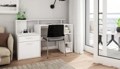 byLIVING Schreibtisch LOUIS, Breite 140 cm, , 3 offenen Fächern weiß Online